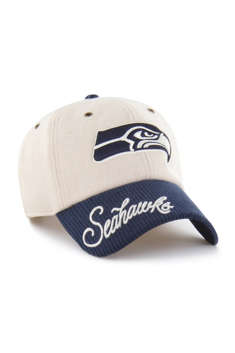 Women's '47 Natural/College Navy Seattle Seahawks Rope Script Clean Up Adjustable Hat, Main, color, Natural