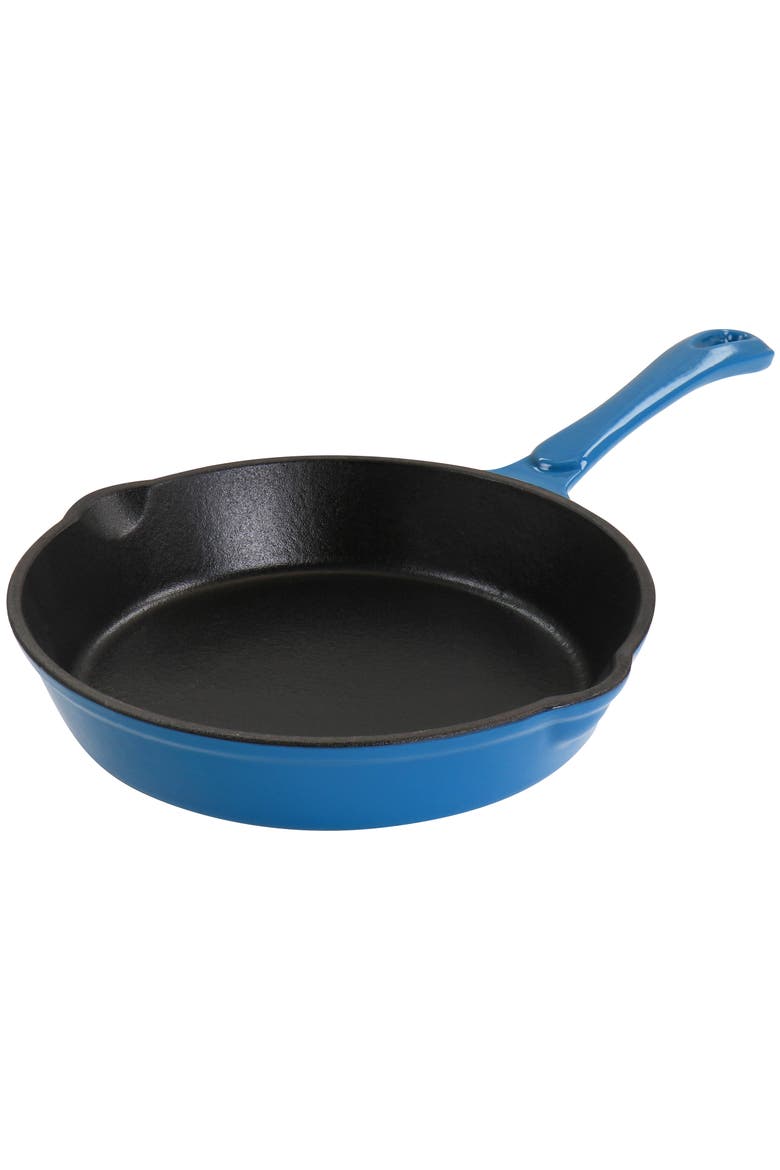 Enameled Round 8 Inch PreSeasoned Cast Iron Frying Pan, Main, color, Turquoise