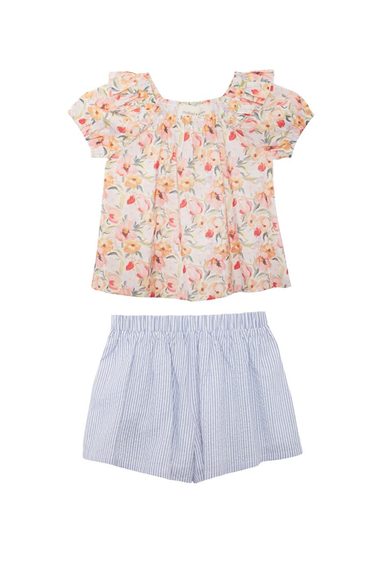 Blooming Florals Short Gathered Sleeve Two Piece Set, Main, color, Pink