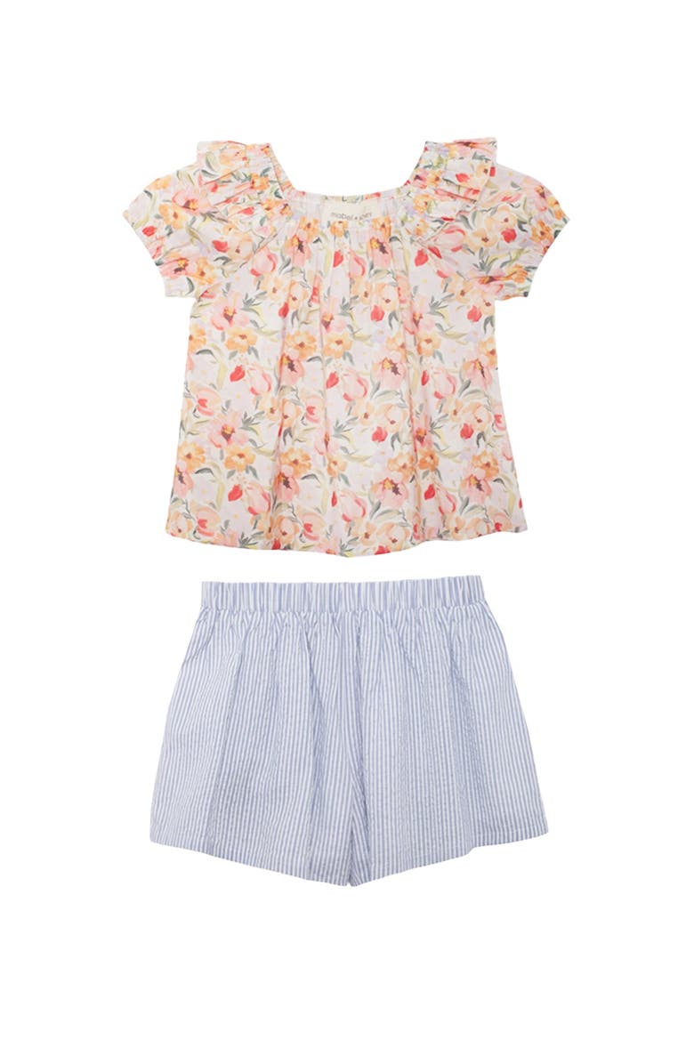 Mabel + Honey Blooming Florals Short Gathered Sleeve Two Piece Set, Main, color, Pink