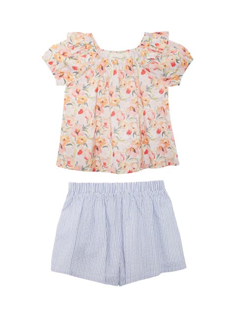 Blooming Florals Short Gathered Sleeve Two Piece Set (Toddler, Little Kid & Big Kid)