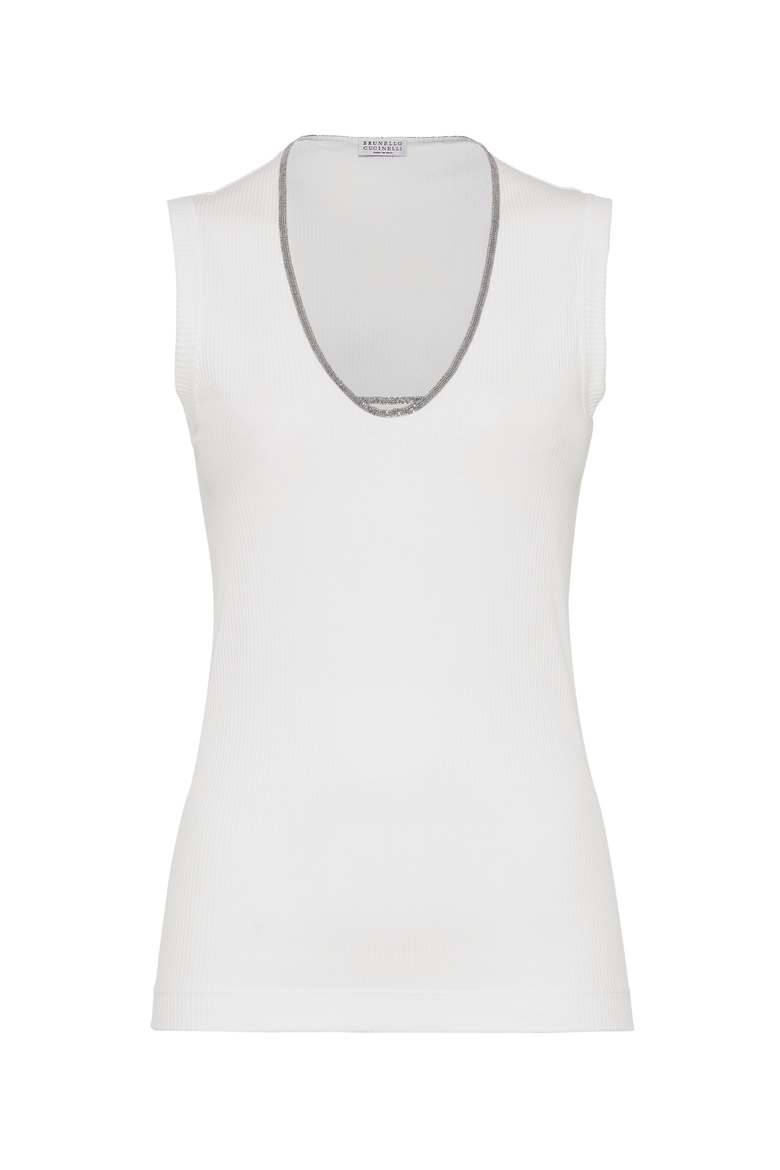 Ribbed jersey top, Main, color, White