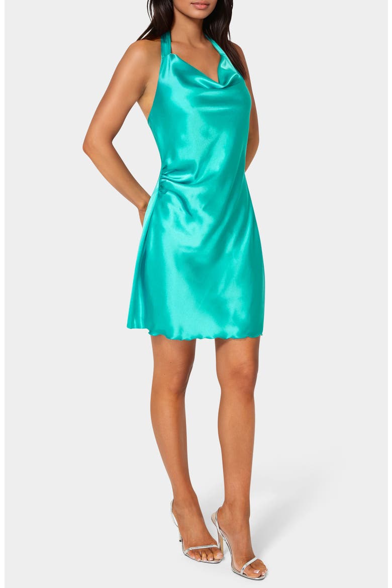 Satin Halter Neck Slipdress, Alternate, color, JADE