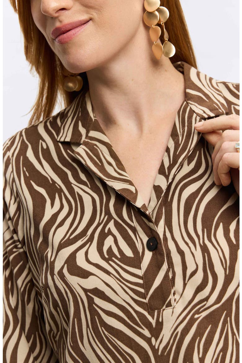 Sloane Zebra Print Long Sleeve Shirtdress, Alternate, color, BROWN