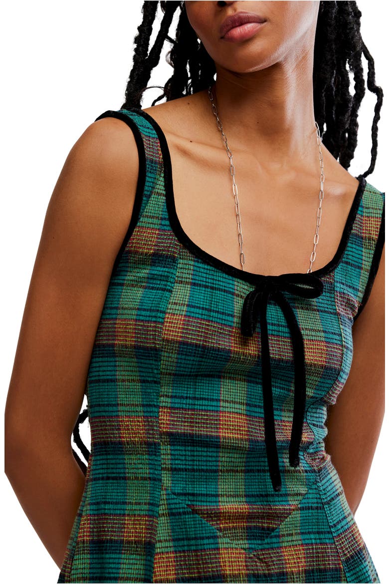 Freya Plaid Bow Midi Dress, Alternate, color, KELLY GREEN COMBO