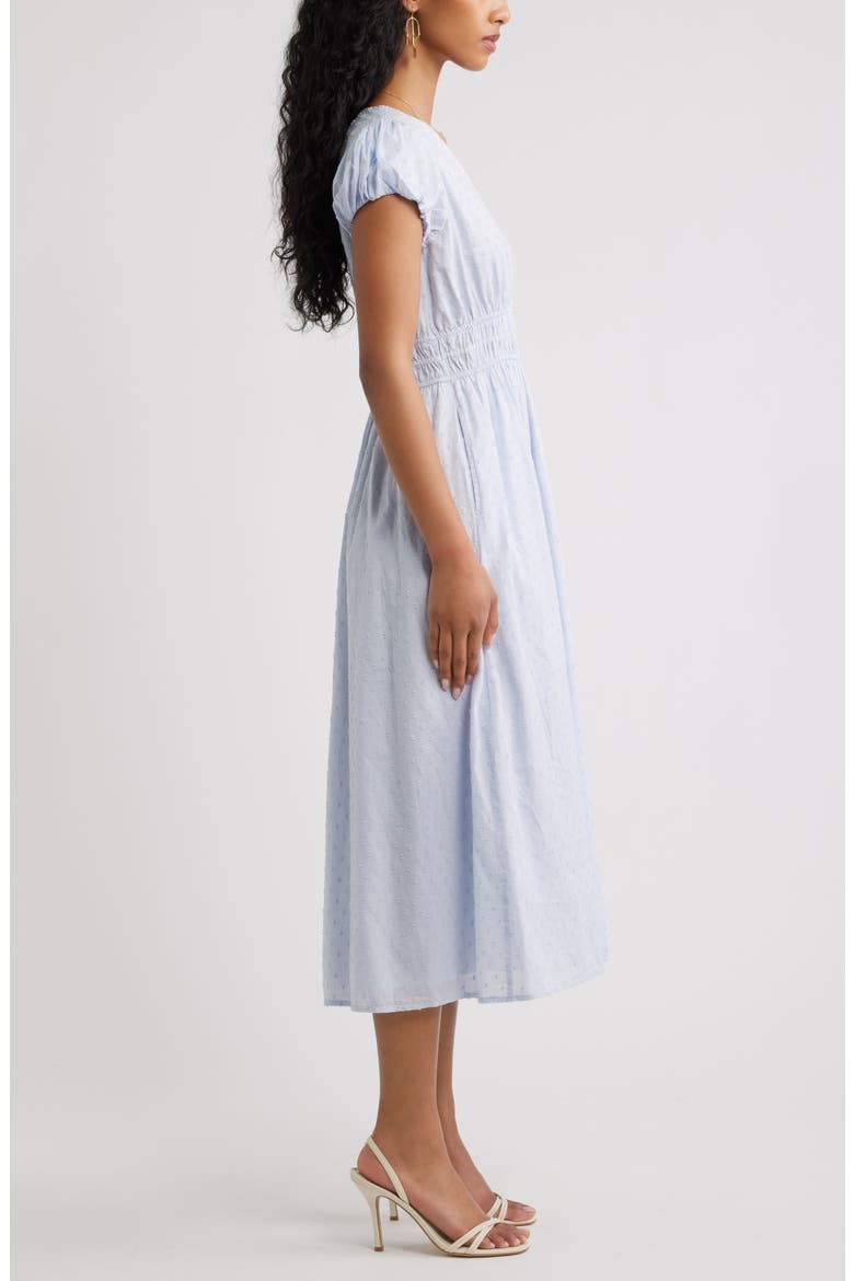 Puff Sleeve Midi Dress, Alternate, color, BLUE HALOGEN