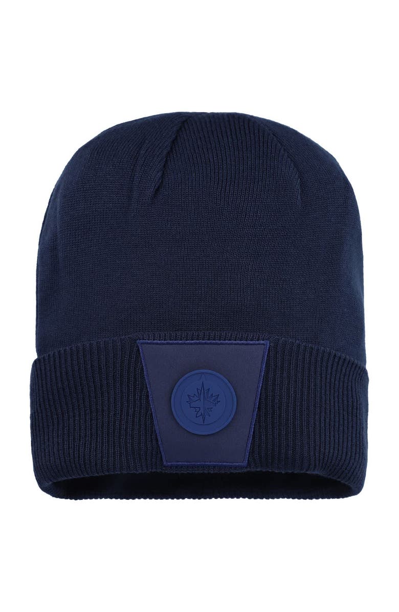 FANATICS Men's Fanatics Navy Winnipeg Jets Authentic Pro Rest & Recover Cuffed Knit Hat, Main, color, 