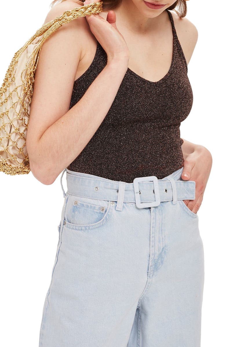 Topshop Metallic Bodysuit, Main, color, 