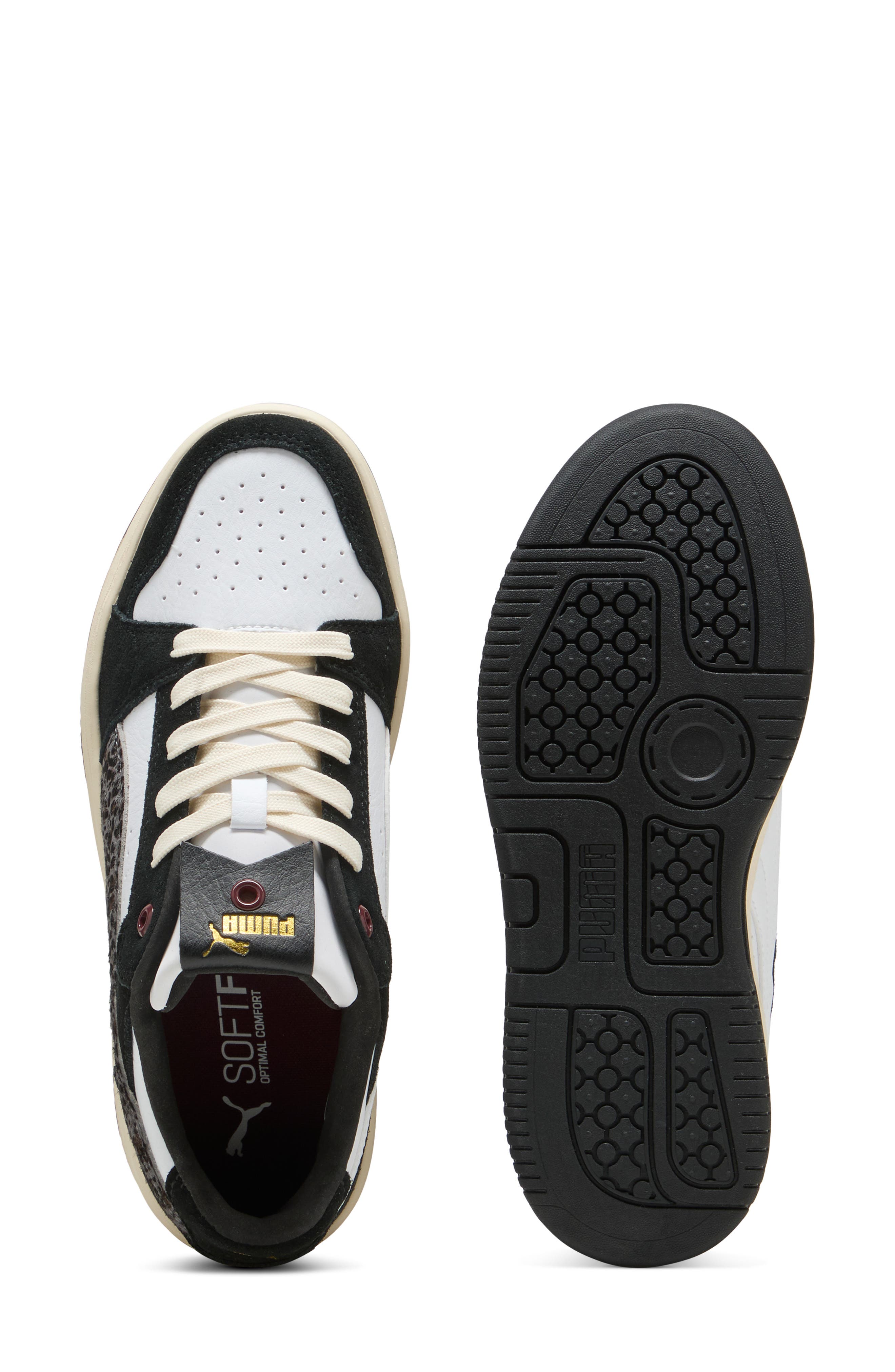 PUMA Rebound Femme Animal Low Top Sneaker, Alternate, color, Puma White- Black- Snow