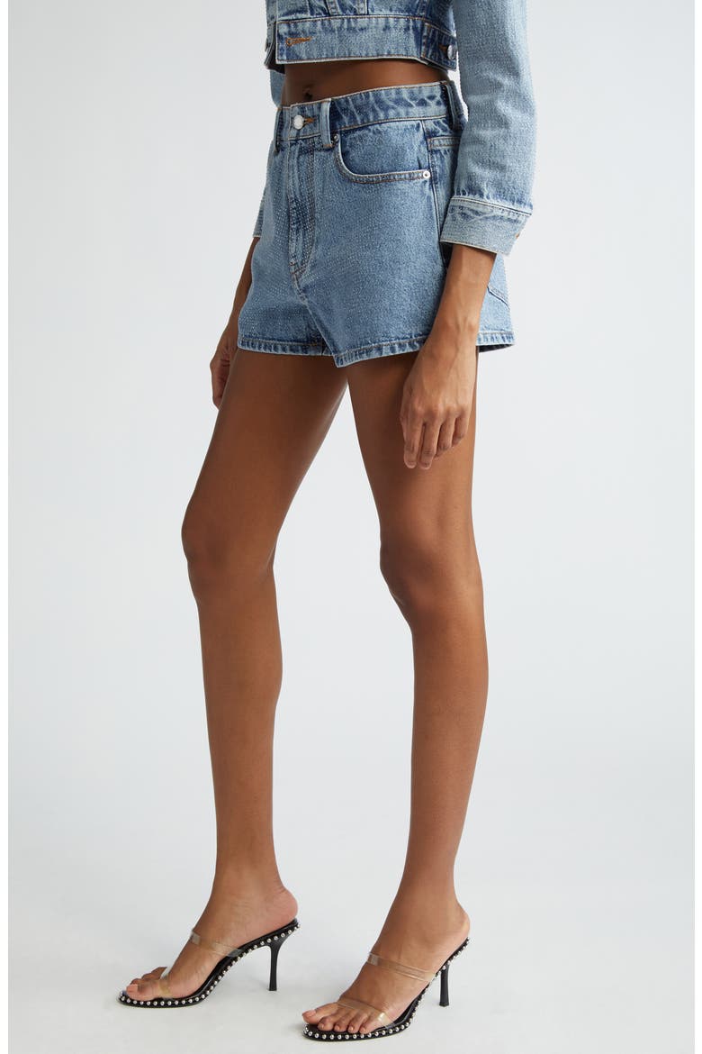 Shorty High Waist Hotfix Denim Shorts, Alternate, color, VINTAGE LIGHT INDIGO
