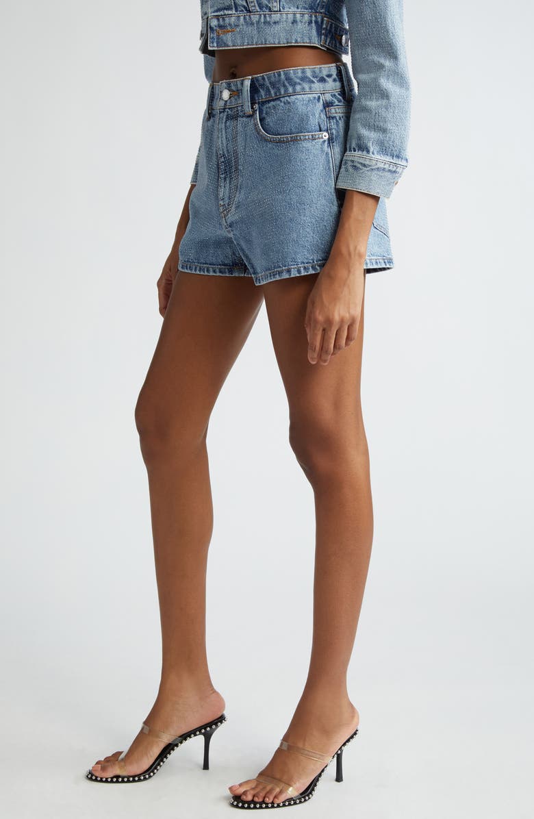 Alexander Wang Shorty High Waist Hotfix Denim Shorts, Alternate, color, Vintage Light Indigo