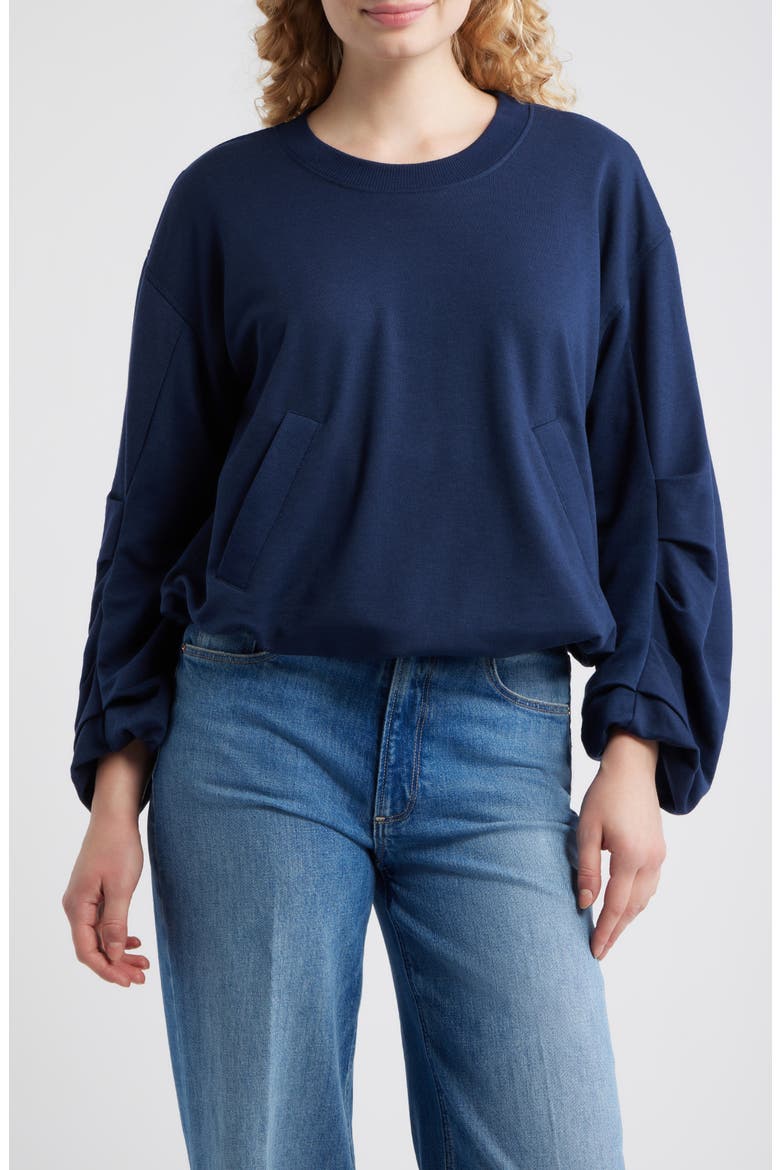 Pleated Sweatshirt, Main, color, NAVY