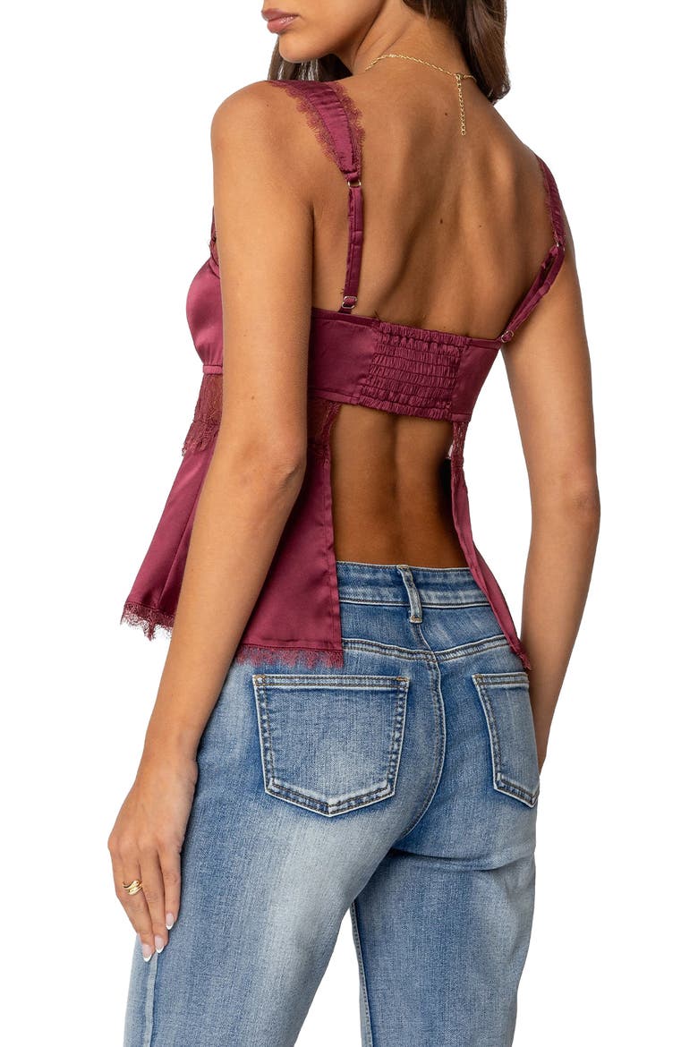 Loryn Lace Satin Top, Alternate, color, BURGUNDY
