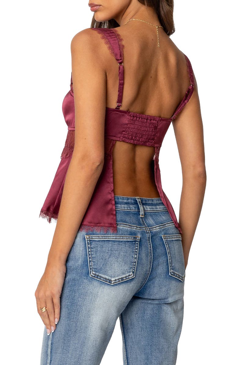 EDIKTED Loryn Lace Satin Top, Alternate, color, Burgundy