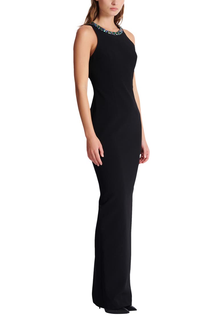 Long sleeveless dress in embroidered velvet, Main, color, black