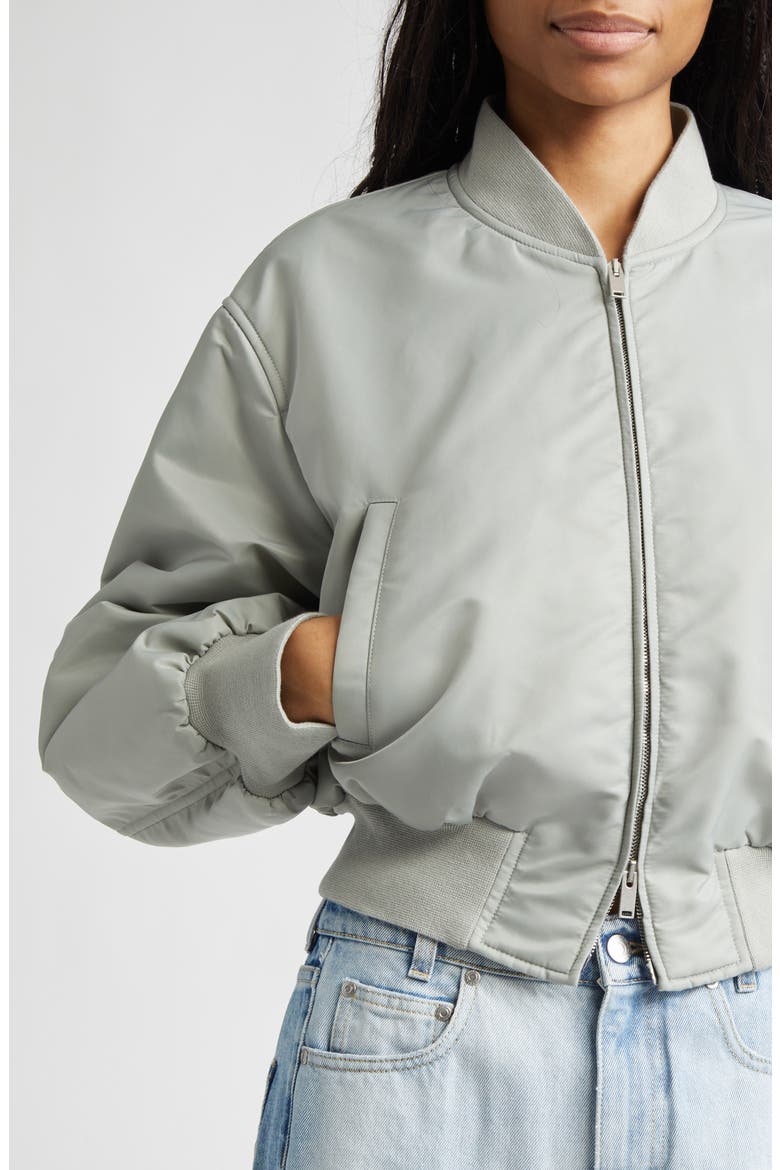 Nylon Crop Bomber Jacket, Alternate, color, SAGE
