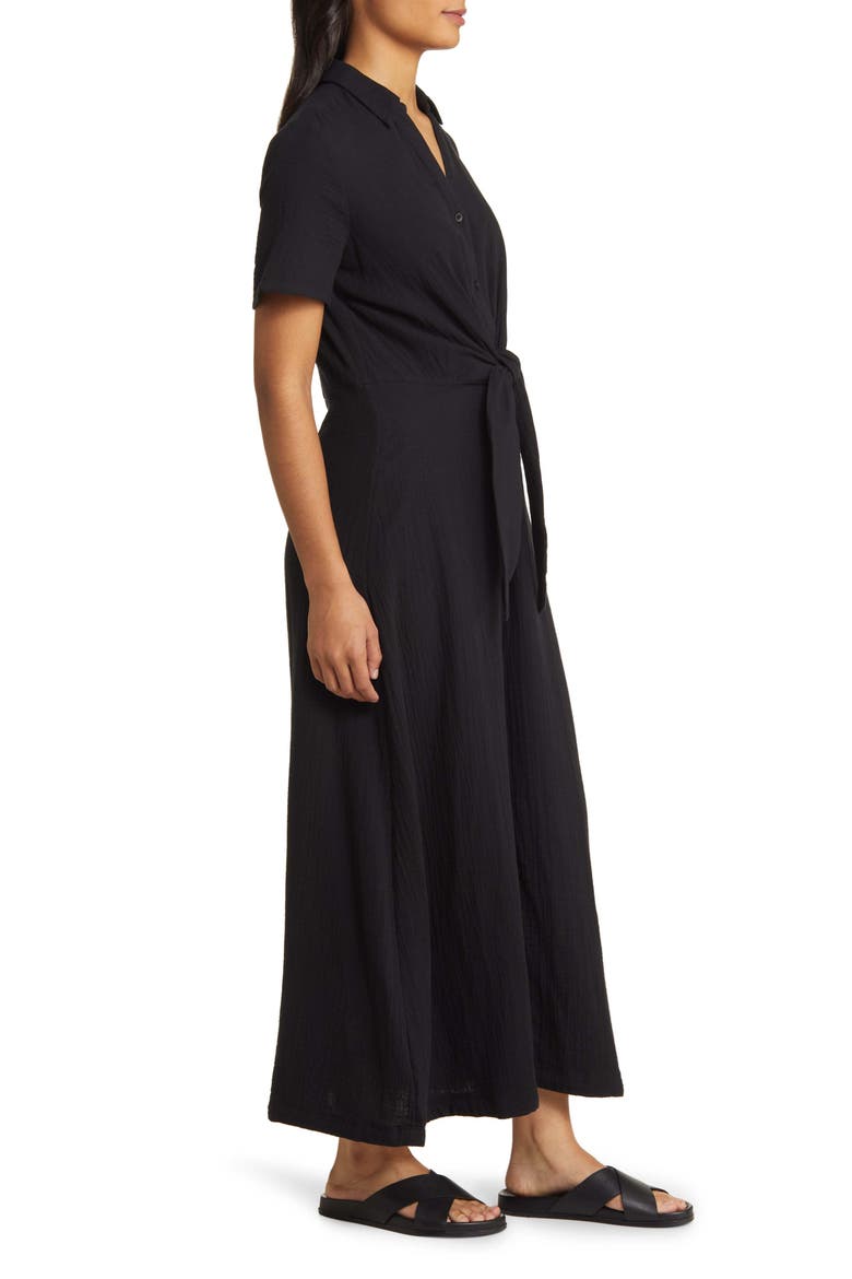 Vacation Tie Front Gauze Shirtdress, Alternate, color, BLACK