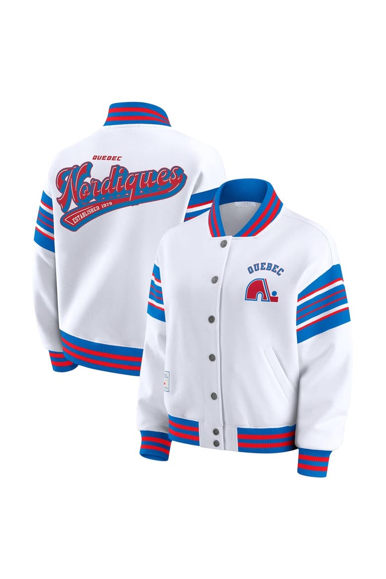 Women's WEAR by Erin Andrews White/Blue Quebec Nordiques Full-Snap Fleece Sweatshirt Jacket, Alternate, color, Blue