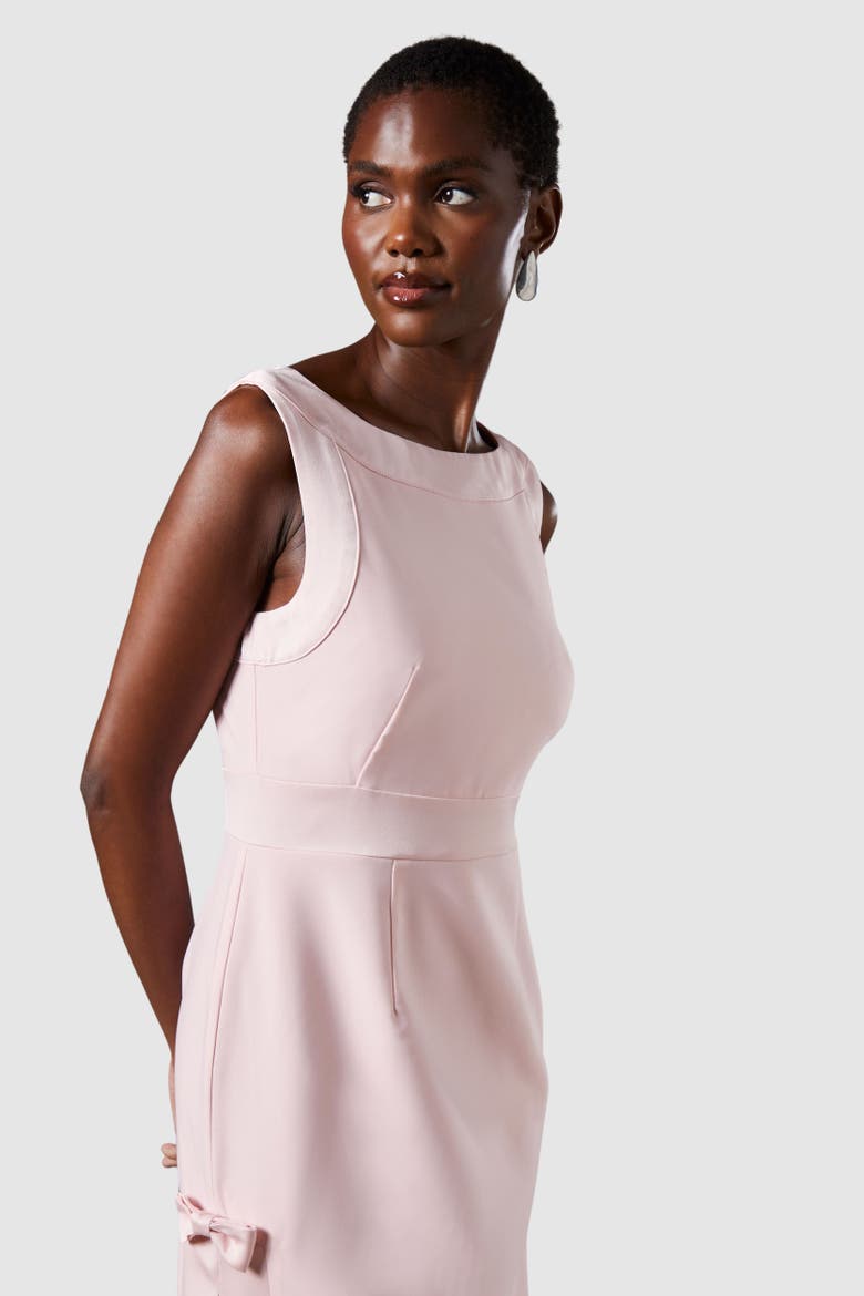Bow Detail Round Neck Midaxi Dress, Alternate, color, Pink