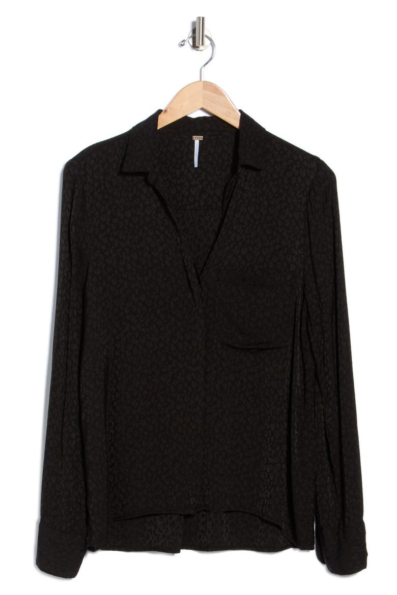 Susan Satin Jacquard Button Down Shirt, Main, color, BLACK SOLID