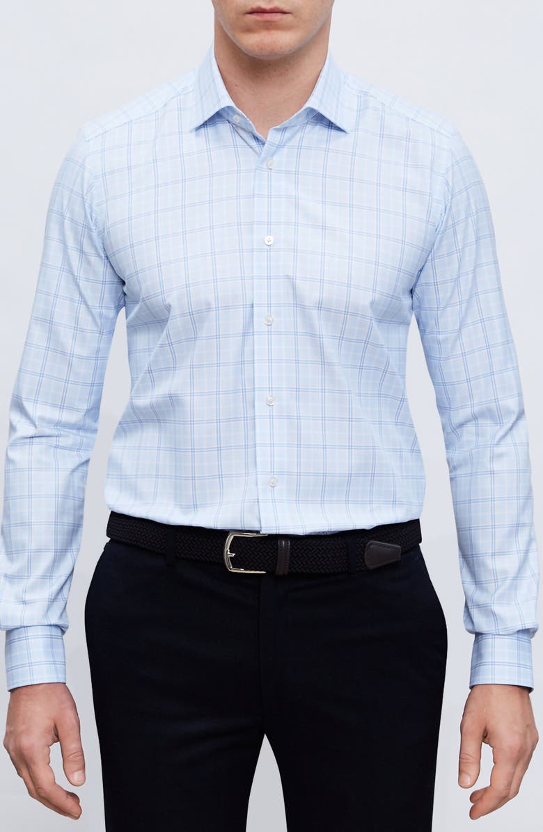 Emanuel Berg Prince of Wales Check Cotton Twill Button-Up Shirt, Main, color, Light Pastel Blue