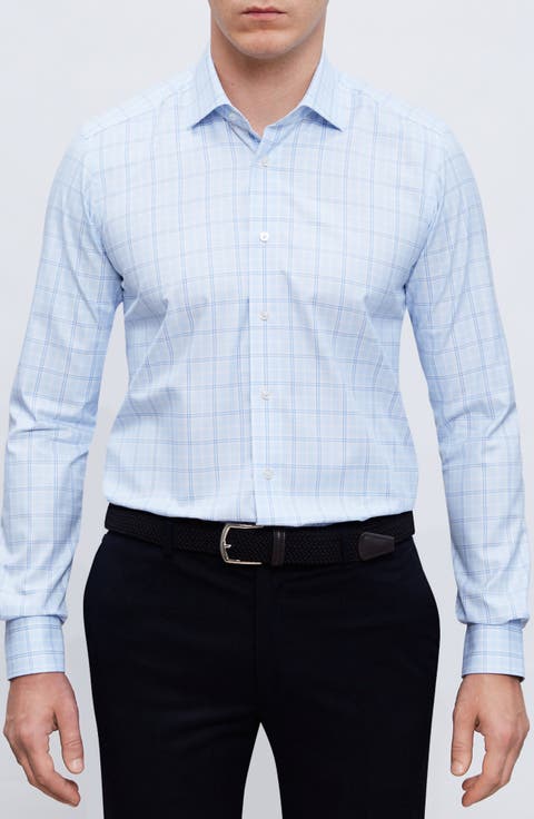 Prince of Wales Check Cotton Twill Button-Up Shirt
