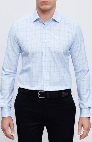 Emanuel Berg Prince Of Wales Check Cotton Twill Button-up Shirt In Blue