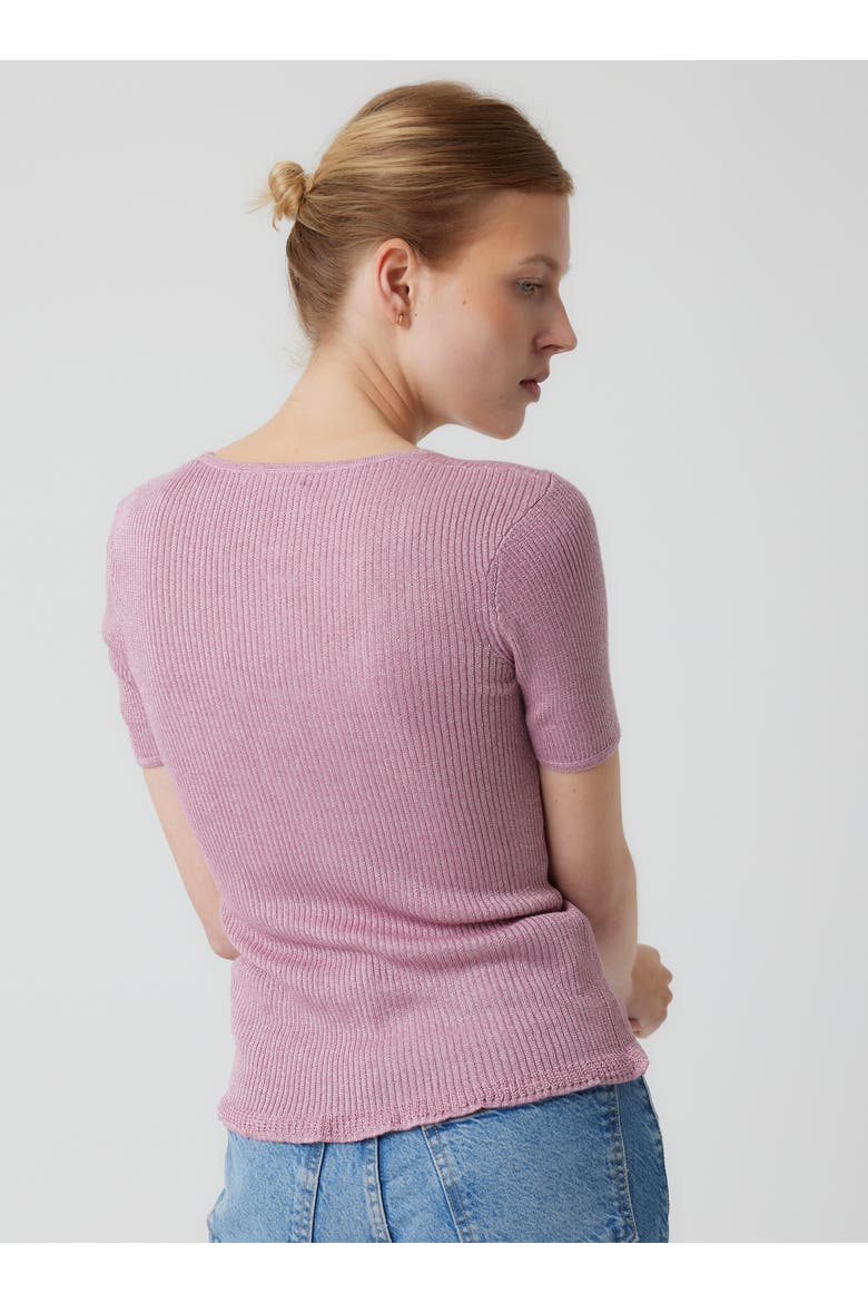 Viscose Metallic Rib Short Sleeve Scoopneck, Alternate, color, BOISDEROSE