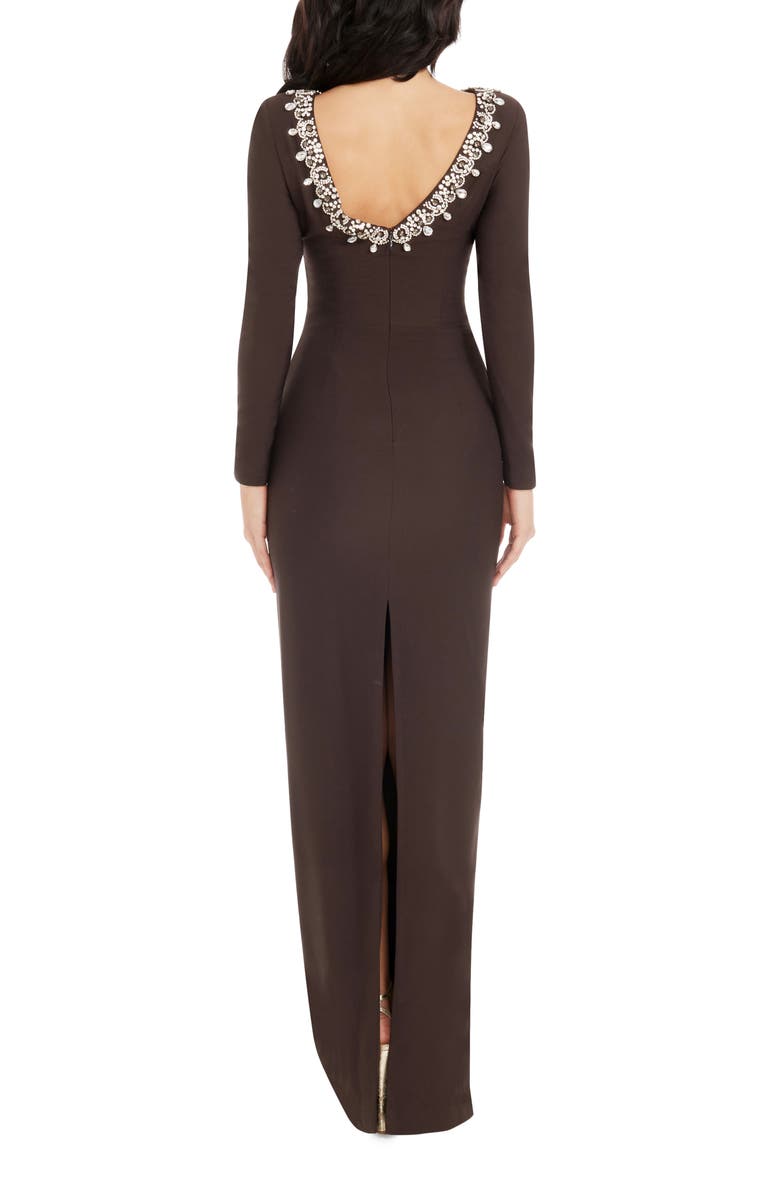 Dress the Population Anne Embellished Long Sleeve Column Gown, Alternate, color, Mocha
