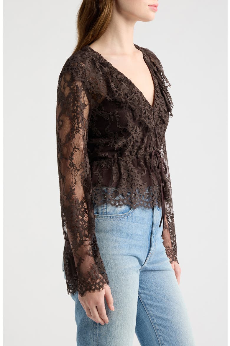 Zoya Ruffle Trim Lace Top, Alternate, color, CHOCOLATE