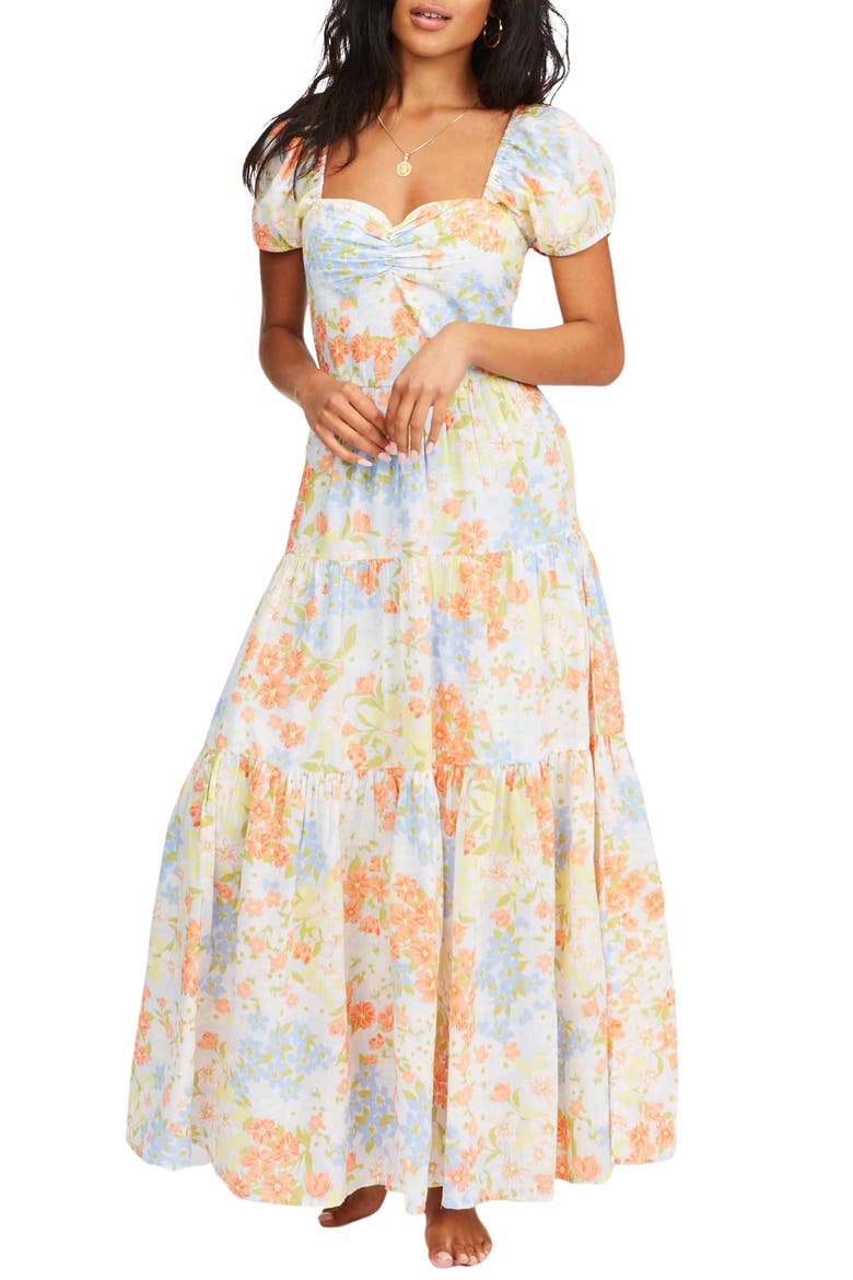 Sunrise Floral Tiered Maxi Dress, Main, color, SCS-SALT CRYSTAL