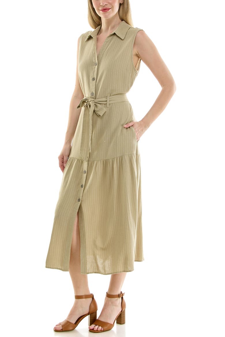 Stripe Sleeveless Midi Shirtdress, Alternate, color, MOSS STRIPE