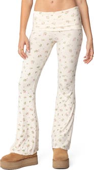 EDIKTED Bloom Baby Floral Foldover Waist Rib Pants