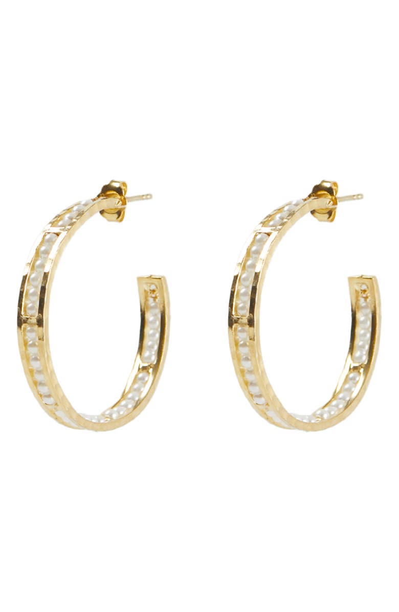 Argento Vivo Sterling Silver Imitation Pearl Molten Hoop Earrings, Main, color, Gold