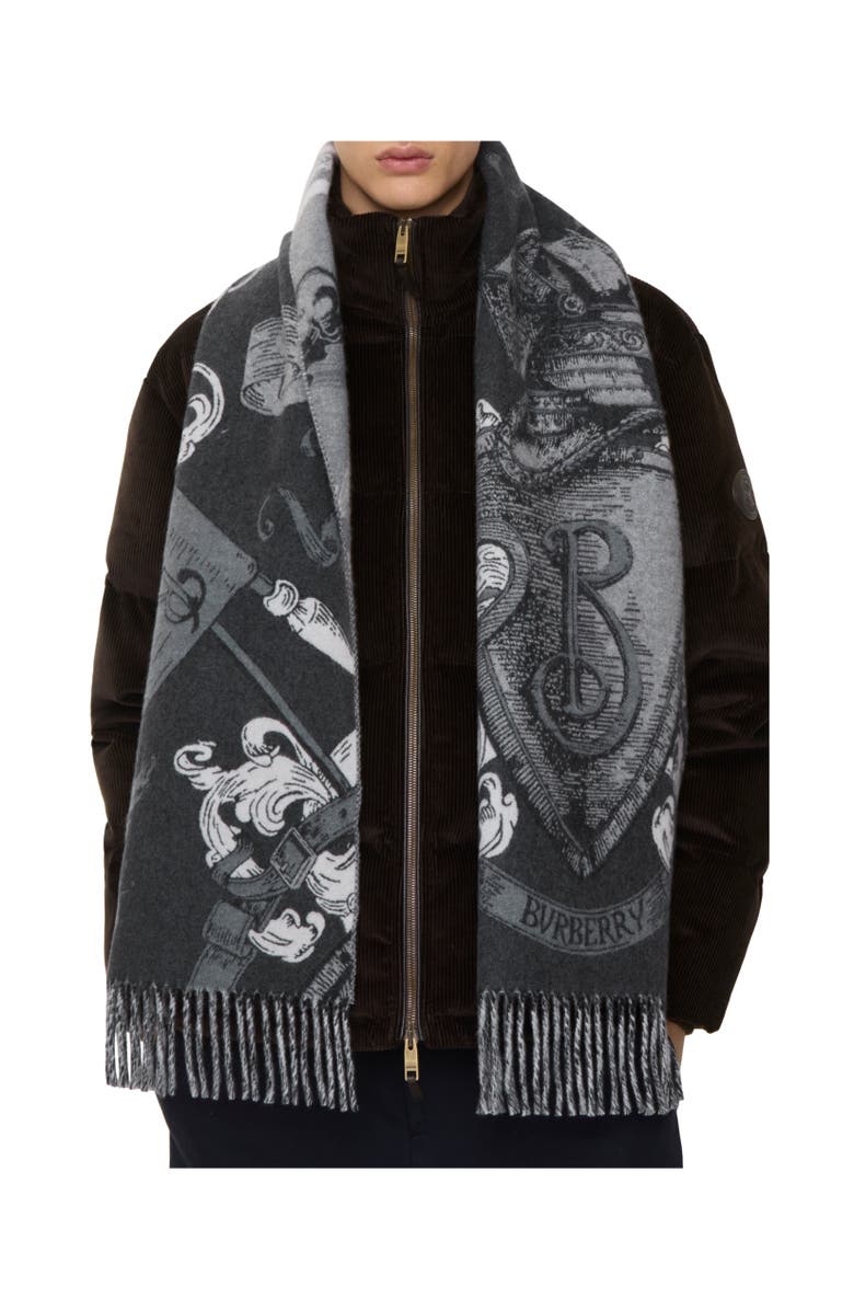 Burberry Etched Knight Cashmere Scarf, Alternate, color, Monochrome