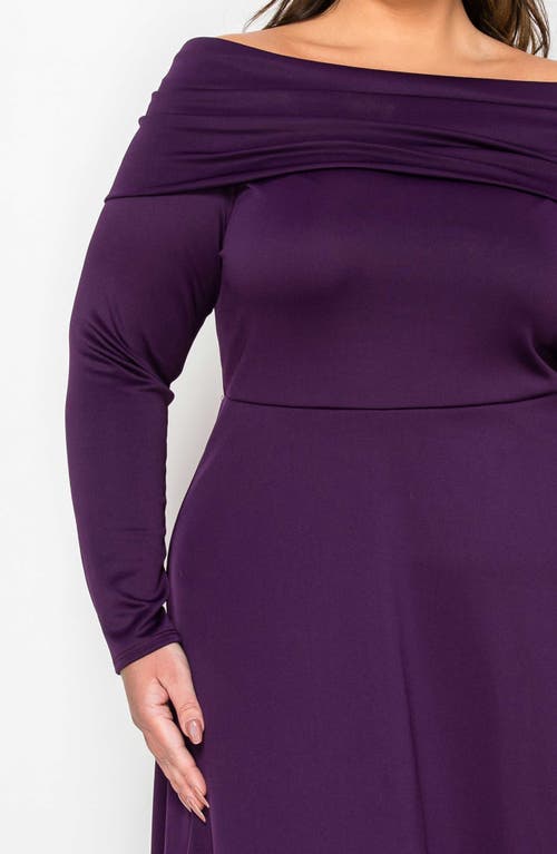 L I V D Lyra Off The Shoulder Long Sleeve Maxi Dress In Eggplant