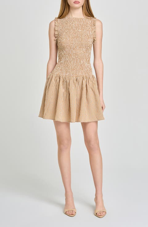 Esme Gingham Smocked Bodice Drop Waist Minidress