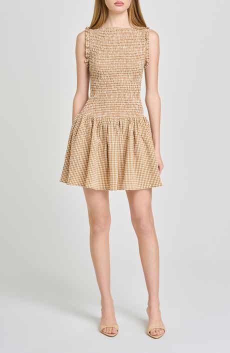 Esme Gingham Smocked Bodice Drop Waist Minidress