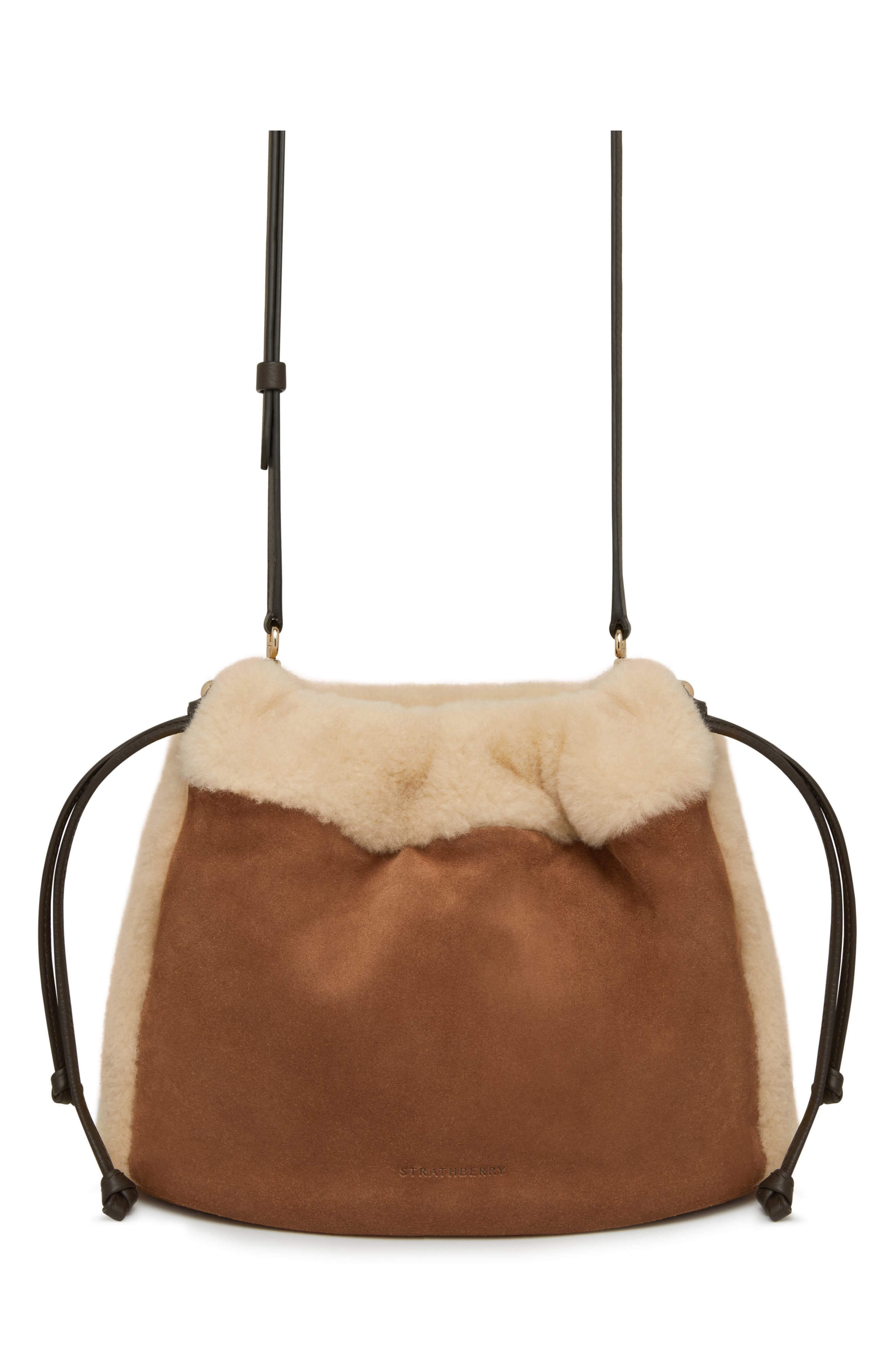 Strathberry Midi Suede & Genuine Shearling Handbag, Alternate, color, Tan