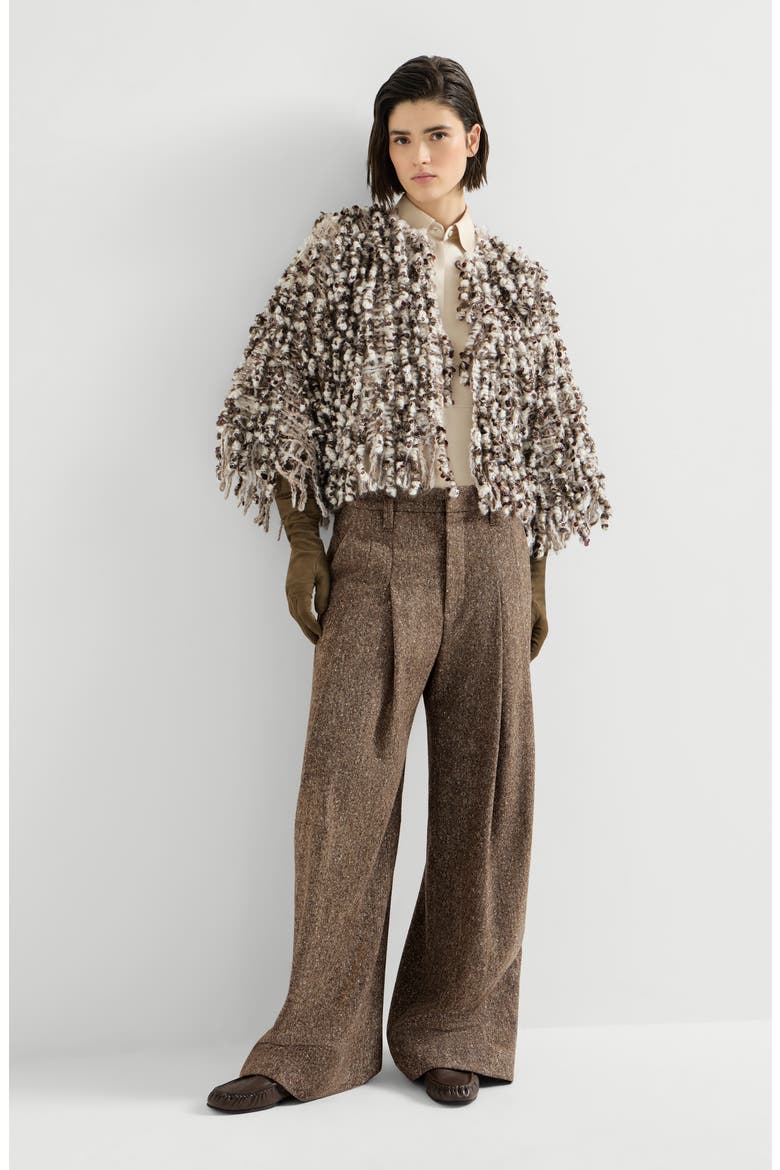 Dazzling twist embroidery cardigan in mohair and wool, Alternate, color, Brown