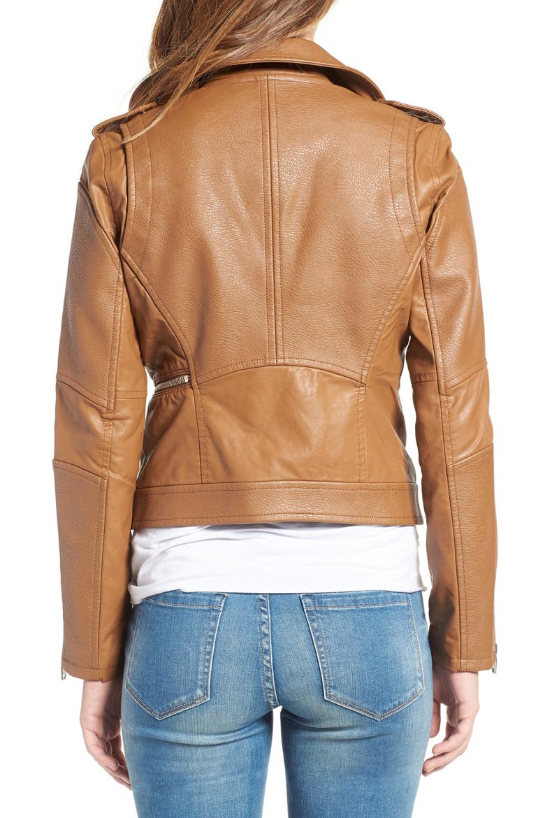 'Easy Rider' Faux Leather Moto Jacket, Alternate, color, COGNAC