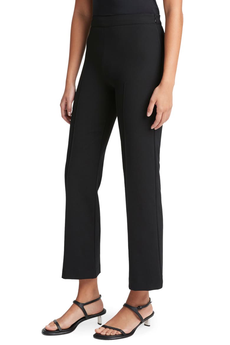 Pintuck Crop Flare Cotton Blend Pants, Alternate, color, BLACK