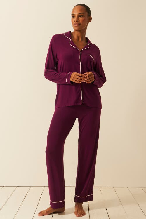 Stripe & Stare Long Pyjama Set in Black Cherry 