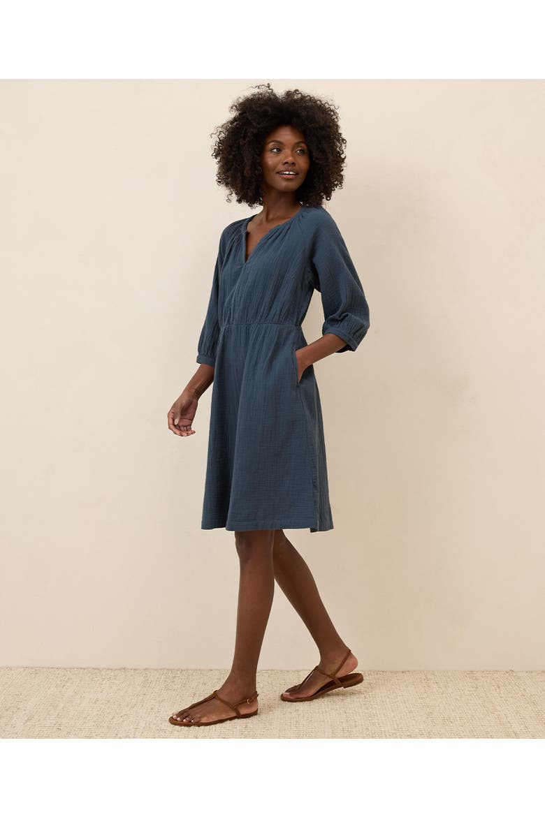 Organic Cotton Coastal Double Gauze Peasant Dress, Alternate, color, French Navy