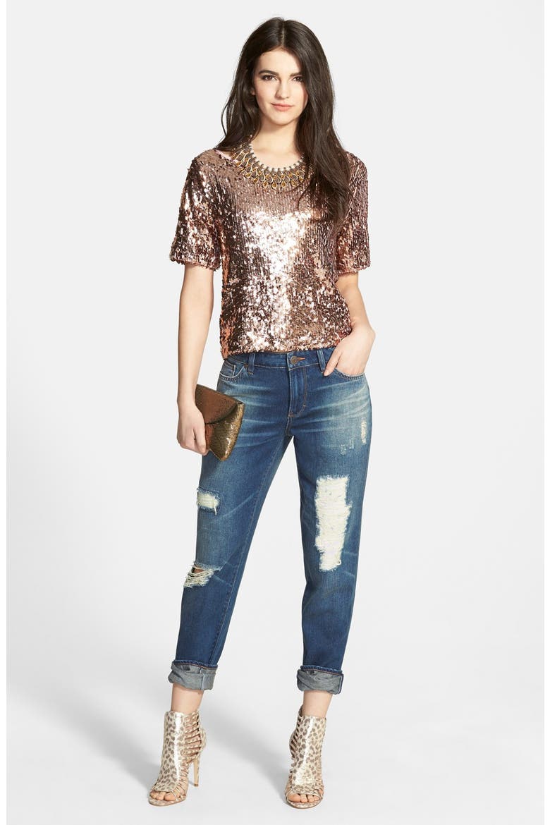 Short Sleeve Sequin Top, Alternate, color, METALLIC BUBBLE
