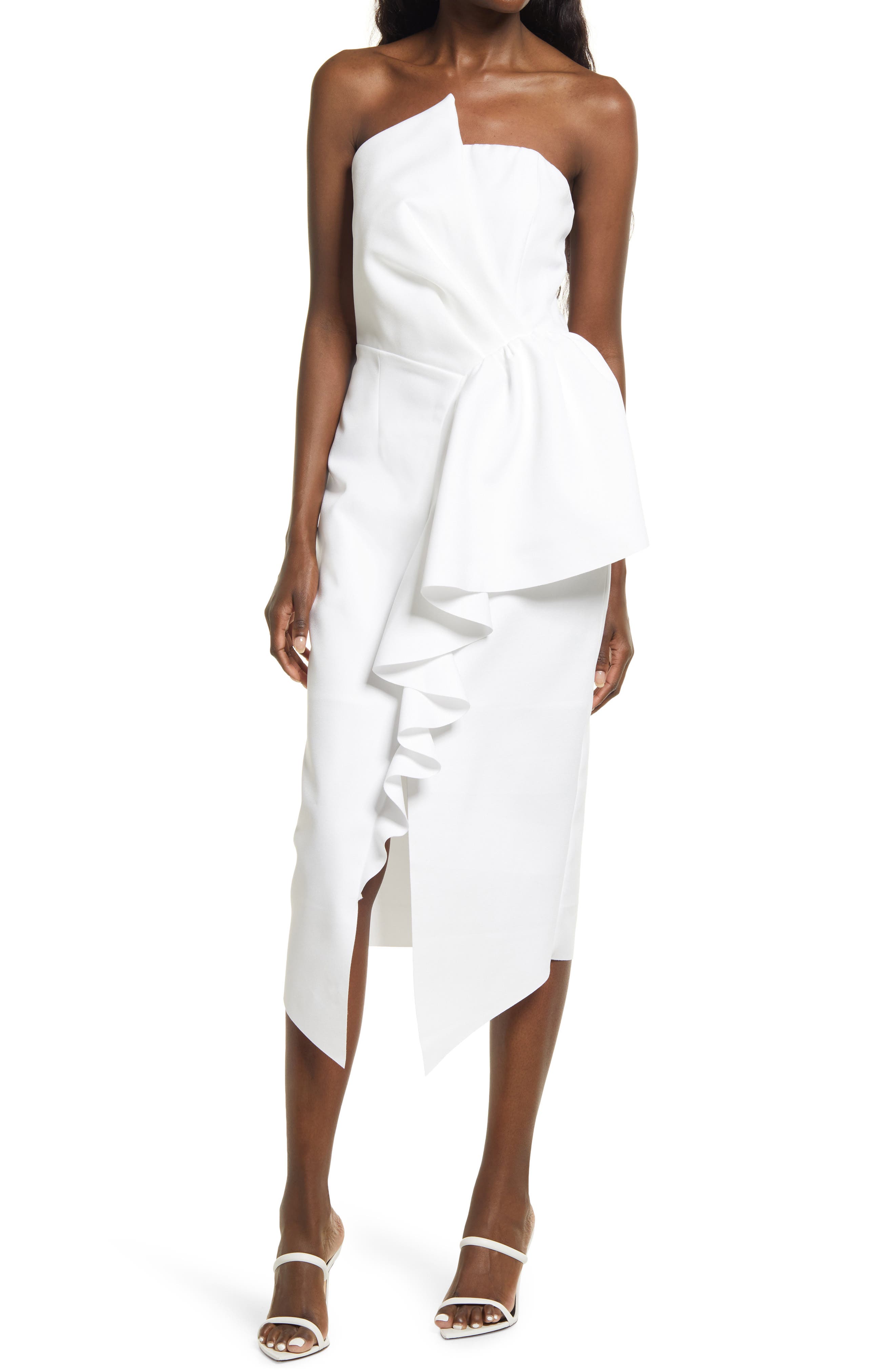 reception cascade ruffle strapless cocktail dress Reception Cascade Ruffle Strapless Cocktail Dress (Women)