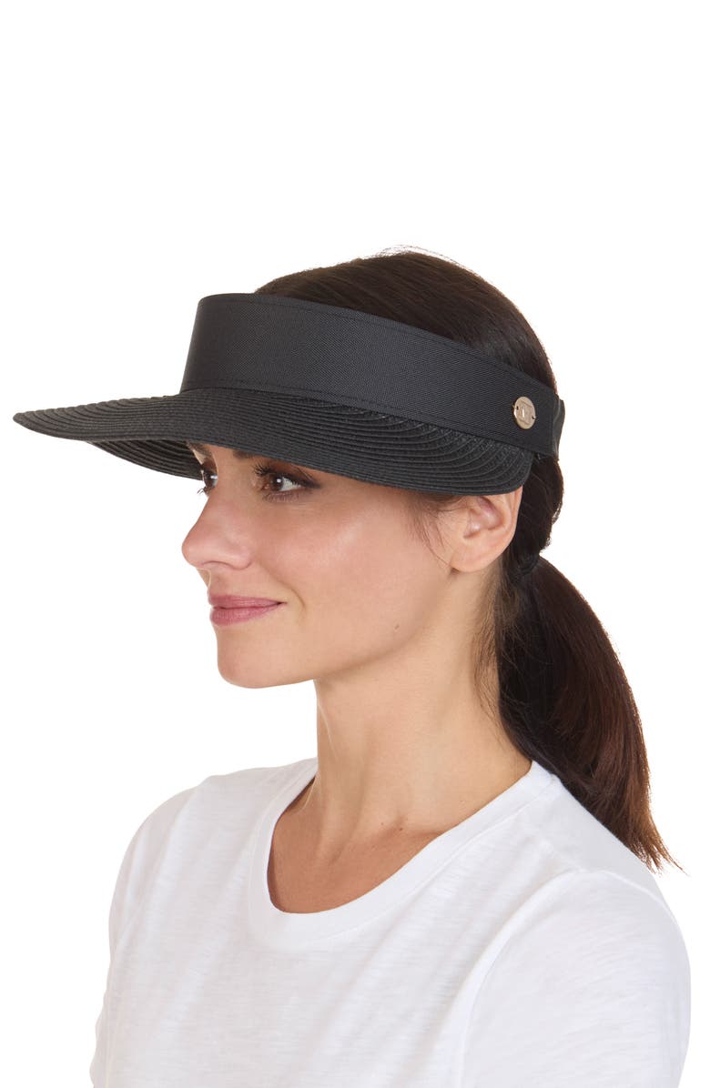 Bruno Magli Straw Visor, Alternate, color, Black/ Black