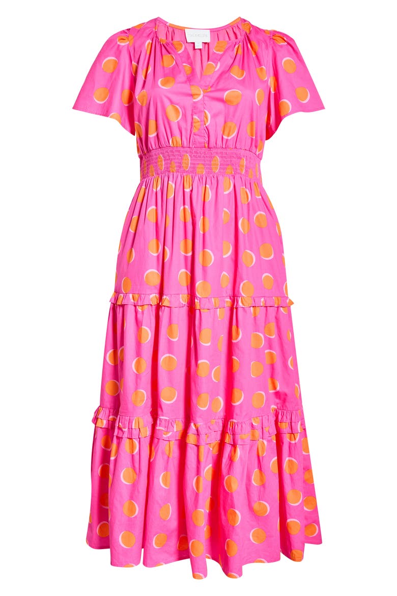 Jolene Print Tiered Maxi Dress, Alternate, color, FUCHSIA-ORANGE-DOT