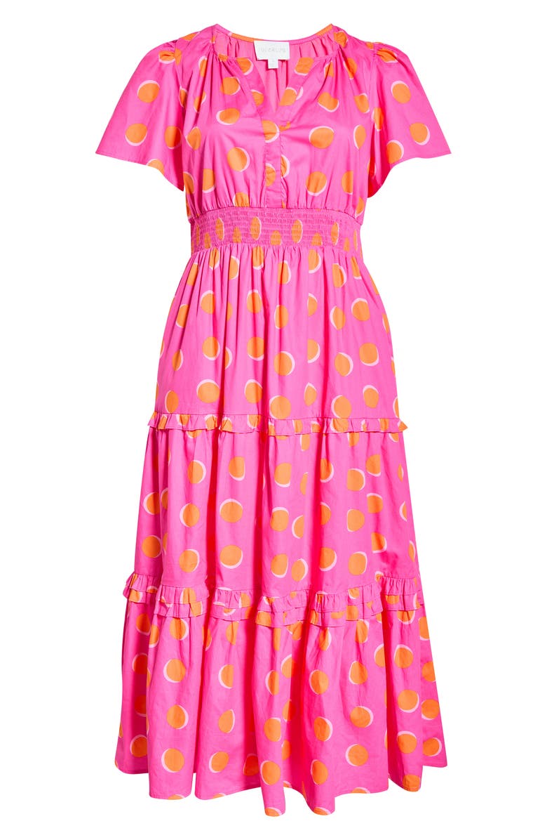 SUGARLIPS Jolene Print Tiered Maxi Dress, Alternate, color, Fuchsia-Orange-Dot