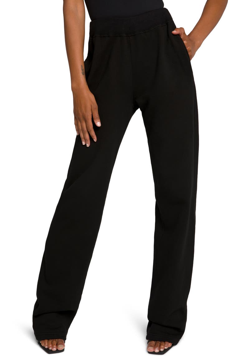 Terry Fleece Wide Leg Sweatpants, Main, color, BLACK001